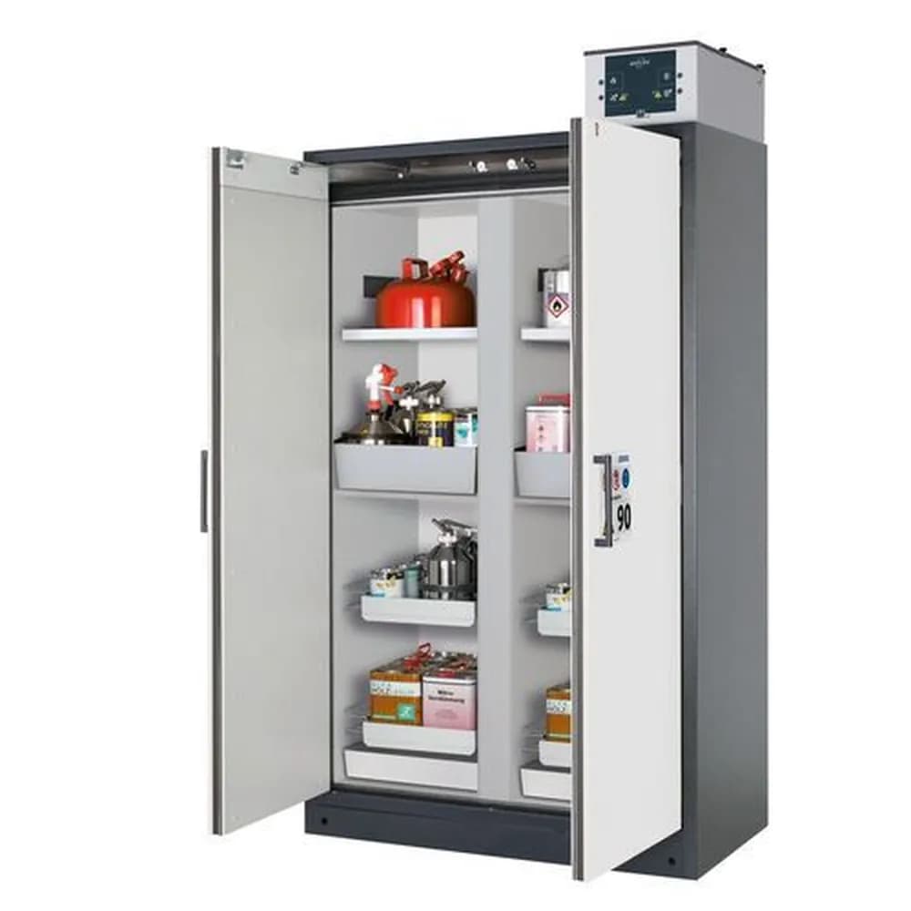asecos® - asecos Feuerbeständiger Gefahrstoffschrank Select, Mittelwand, Einlegeböden, Auszugswannen, weiß