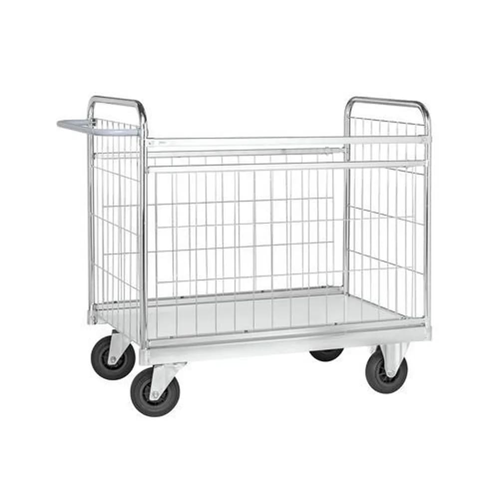Kongamek - Paketwagen KM, verzinkt, flexible Gitter-Seitenwände, TK 300 kg, Vollgummi-Rollen, Stopp