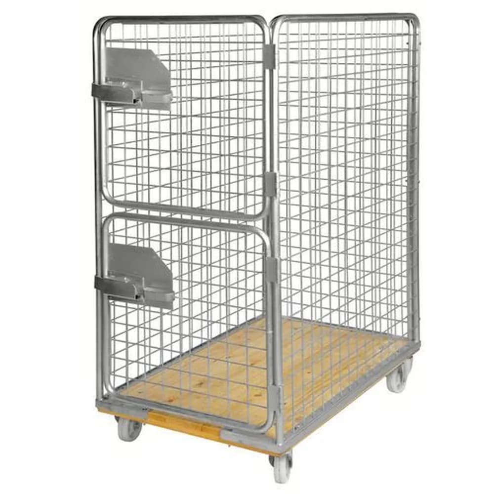 Kongamek - Rollbehälter KM mit Holzplatte, 4-seitig, Tür Stirnseite 2-teilig, LxBxH 1200 x 750 x 1700 mm, Stopp