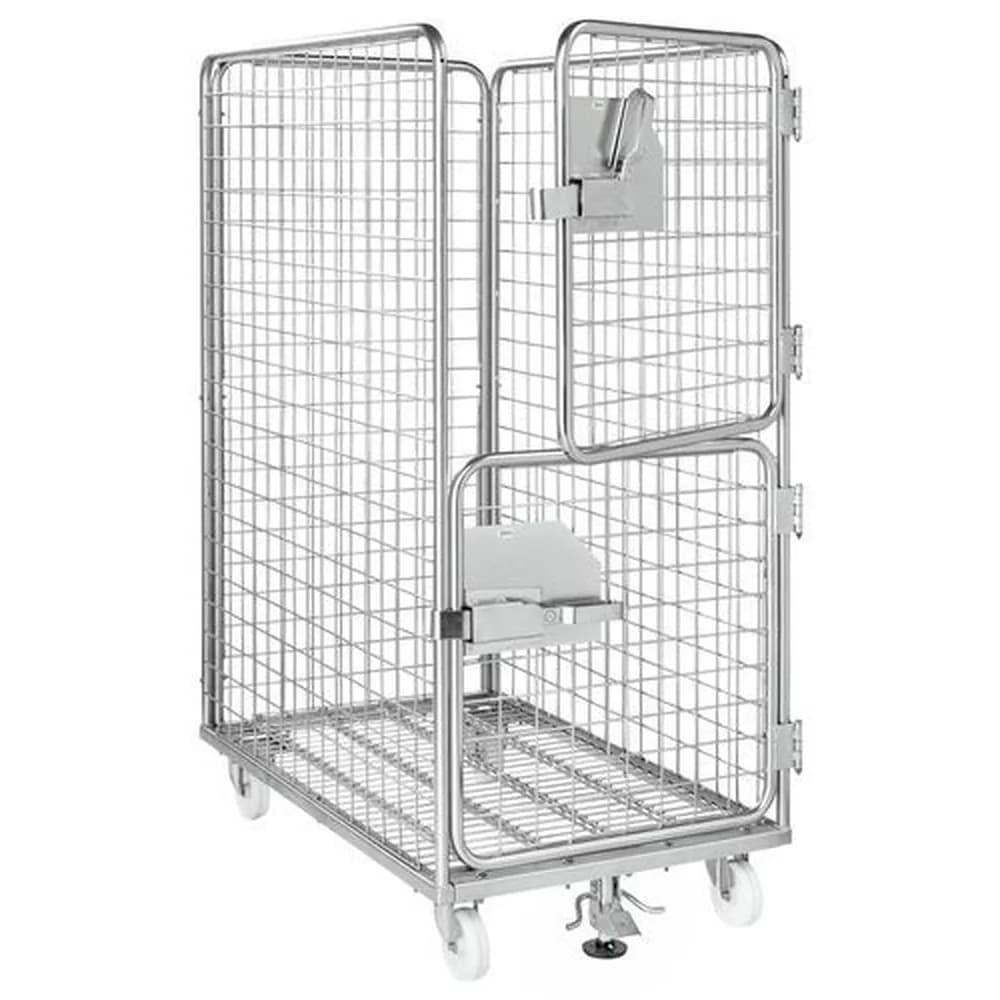 Kongamek - Stahl-Rollbehälter KM 4-seitig, Tür Stirnseite 2-teilig, LxBxH 1200 x 750 x 1695 mm, Zentralstopp
