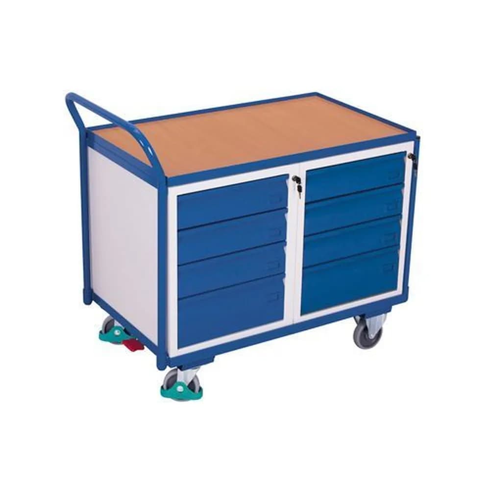 DENIOS classic-line - Werkstattwagen mit 1 Ladefläche und 8 Schubladen, 1125 x 625 x 1010 mm