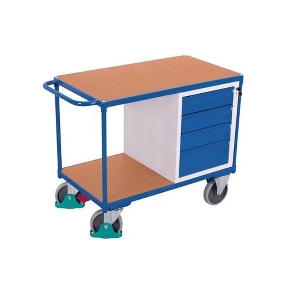 DENIOS classic-line - Werkstattwagen mit 2 Ladeflächen und 4 Schubladen