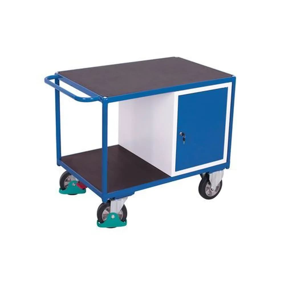 DENIOS classic-line - Schwerlast-Werkstattwagen mit 2 Ladeflächen und Flügeltür, Breite 1390 mm