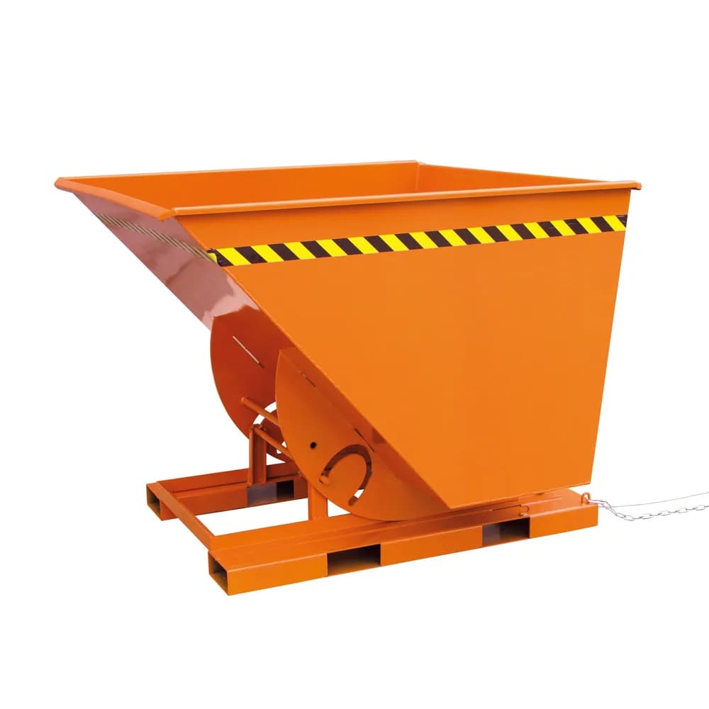 Eichinger® - Kippbehälter in hoher Bauhöhe, quer zur und in Fahrtrichtung kippbar, 1000 kg, 500 Liter, reinorange