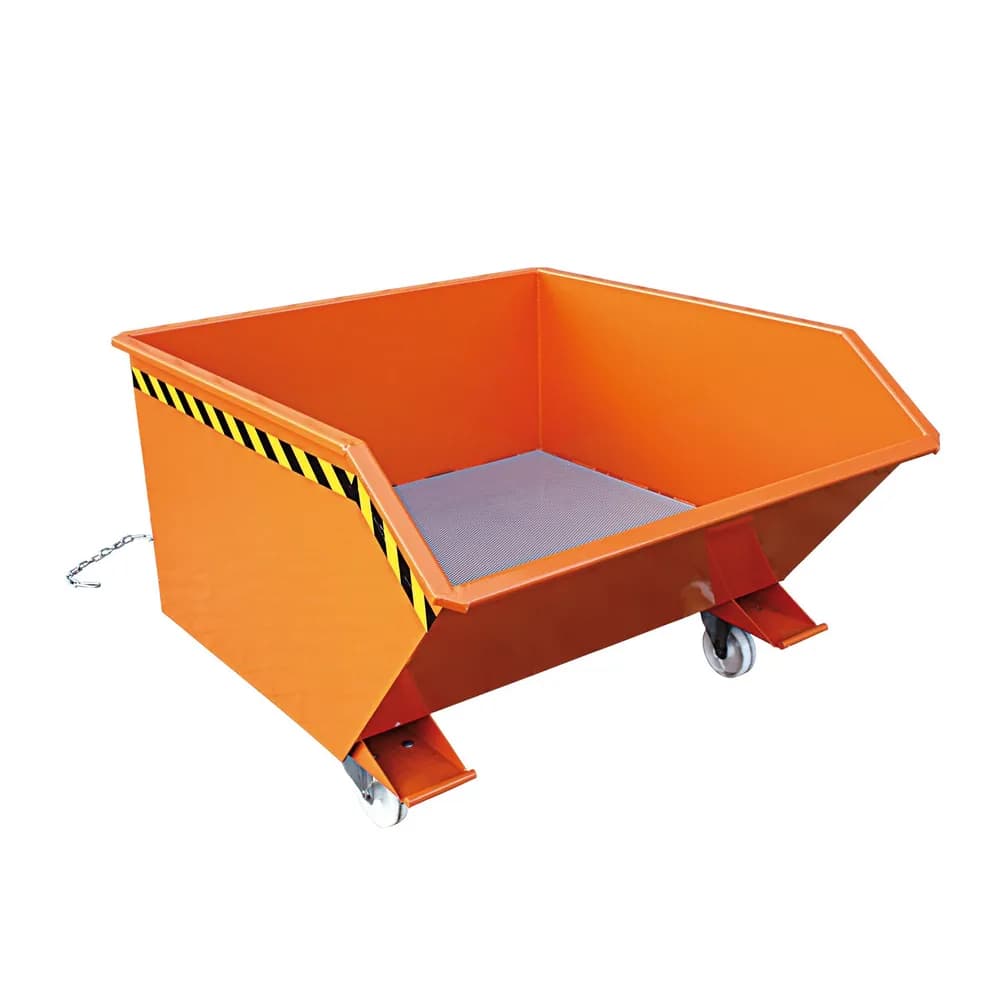 Eichinger® - Spänebehälter mit Lochblech-Boden und Ablasshahn, 1000 kg, 500 Liter, reinorange