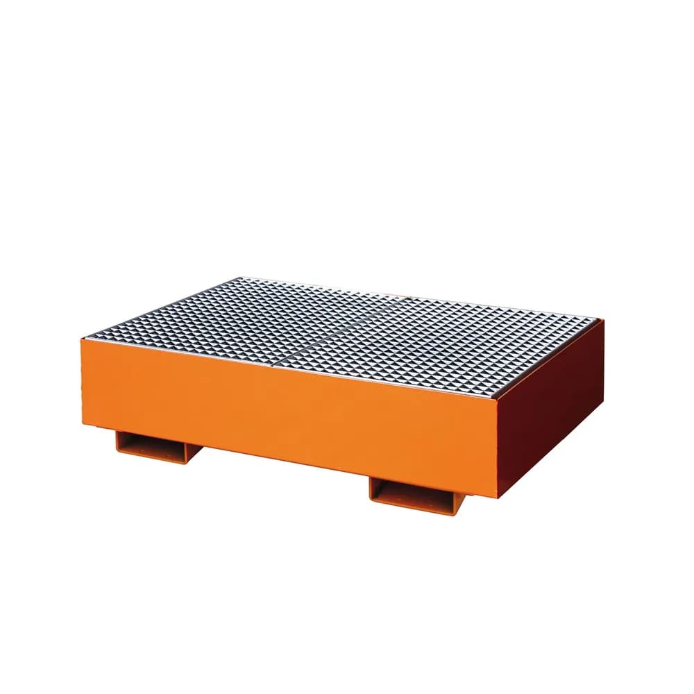 Eichinger® - Auffangwanne mit geraden Seitenwänden, mit Gitterrost 2 x Fässer, reinorange