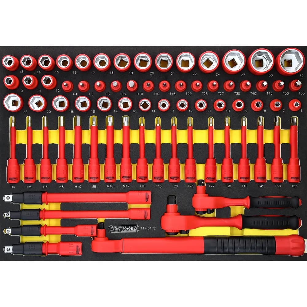 KSTOOLS® - 3/8"+1/2" Isolierter Steckschlüssel-Satz mit Drehmomentschlüssel in Schaumstoffeinlage, 72-tlg