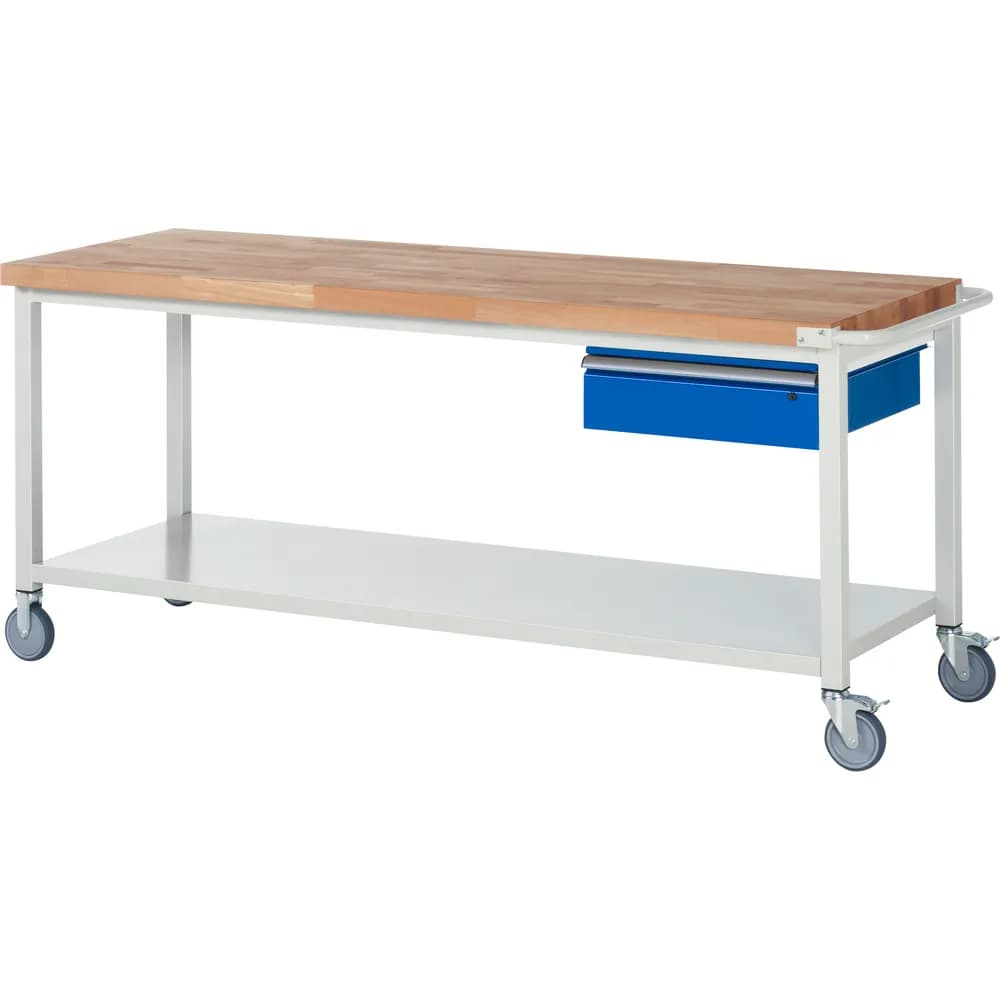 RAU. - Fahrbare Werkbank Modell 8001, 2000 x 700mm, 1 Schublade, Ablageboden