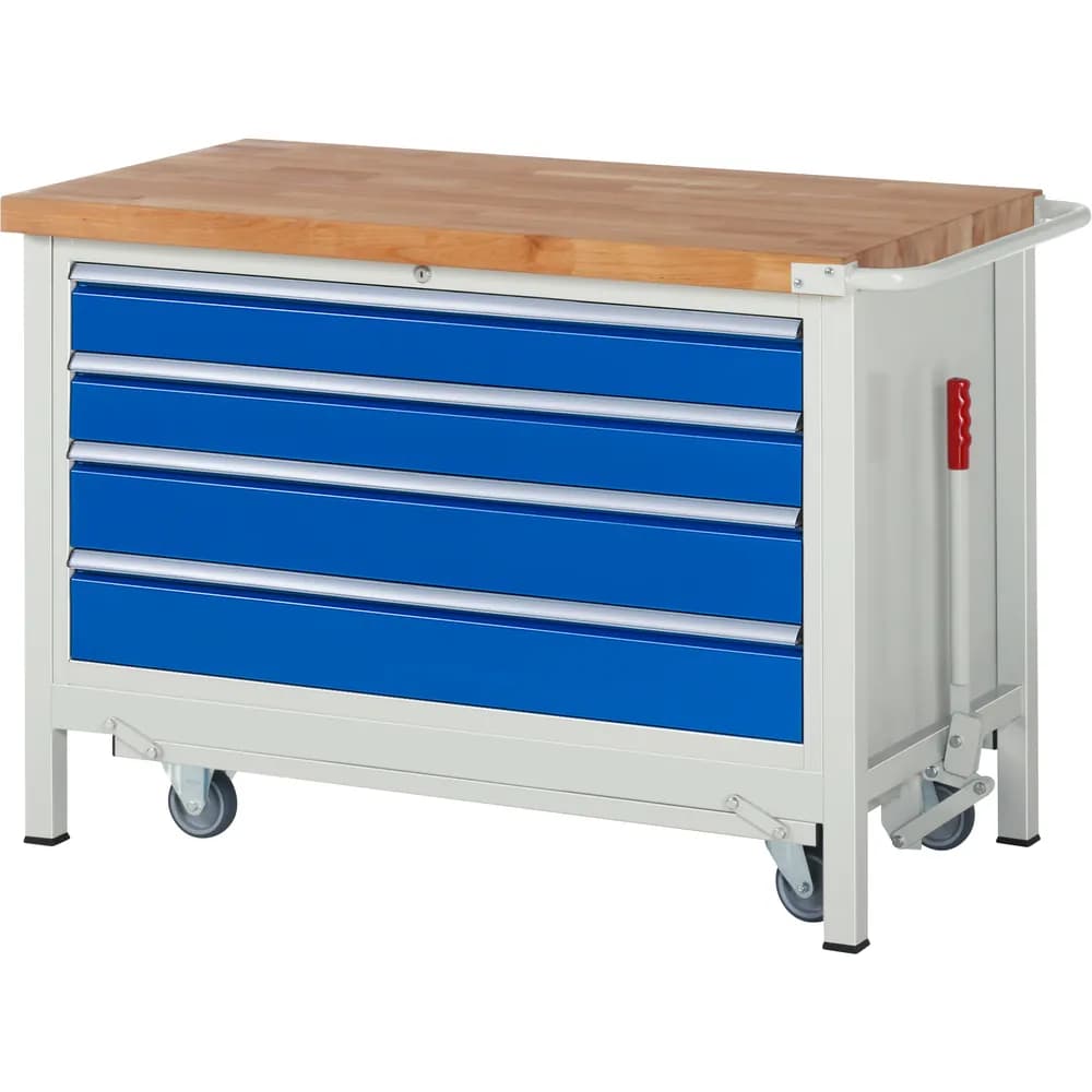 RAU. - Absenkbare Werkbank Modell 8362, 1250 x 700 x 880mm, 4 Schubladen
