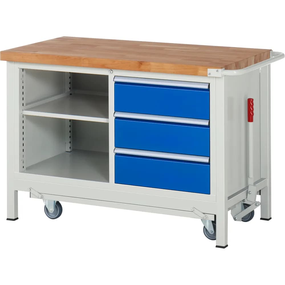 RAU. - Absenkbare Werkbank Modell 8362, 1250 x 700 x 880mm, 3 Schubladen, 1 Fachboden