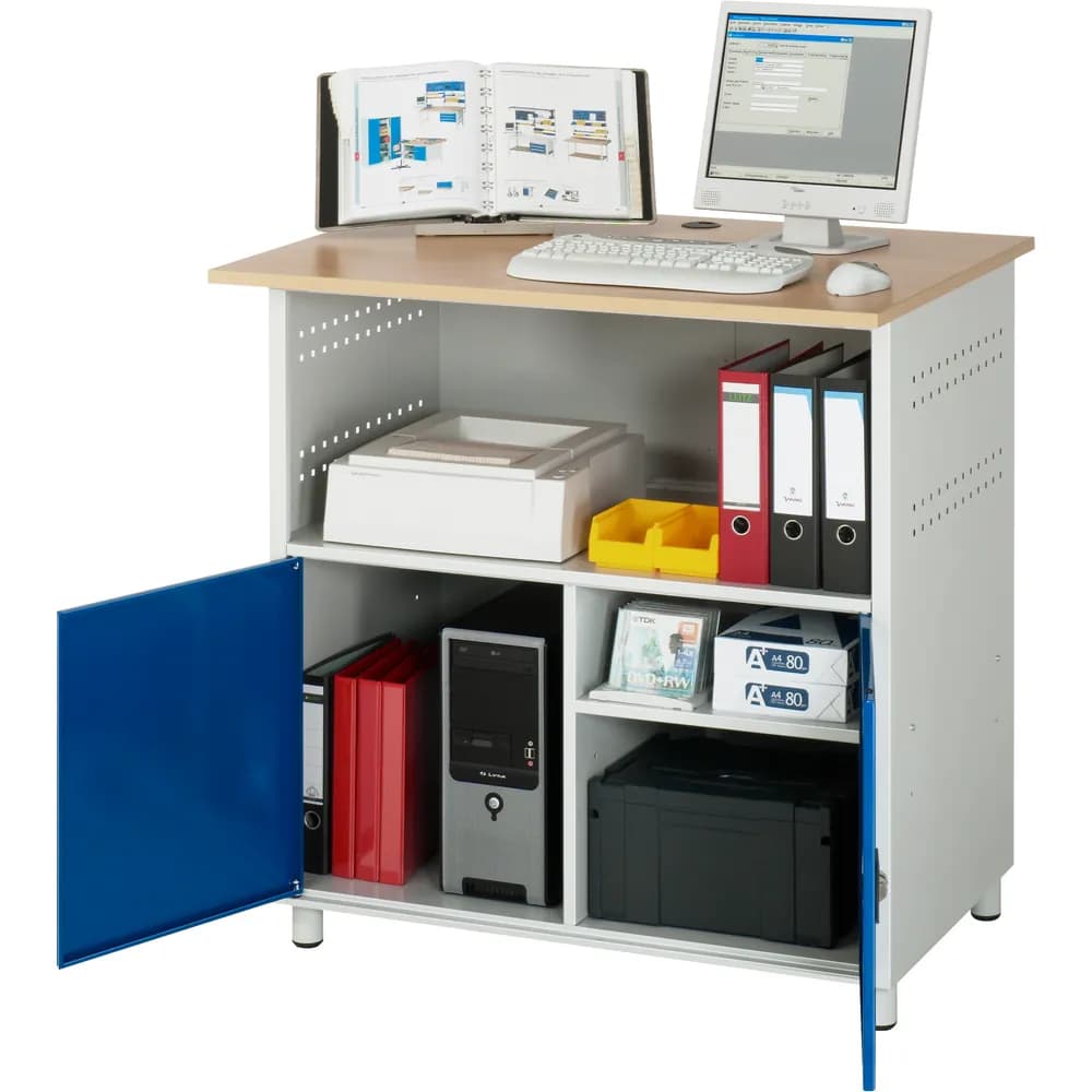 RAU. - Computer-Tisch Modell 1023, RAL 7035 / RAL 5010, stationär, 1100 x 800mm