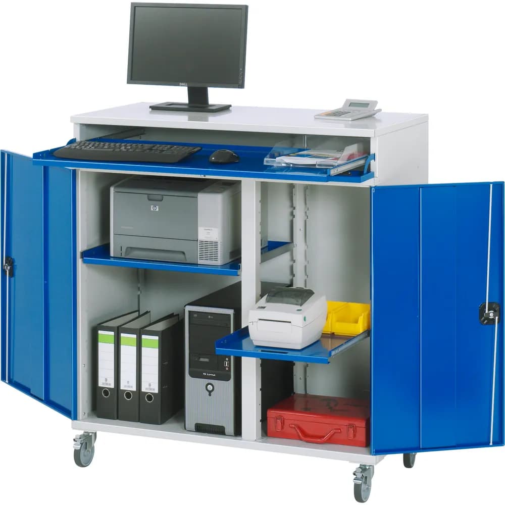 RAU. - Computer-Schrank Modell 60, RAL 7035 / RAL 5010, fahrbar, 1100 x 520mm