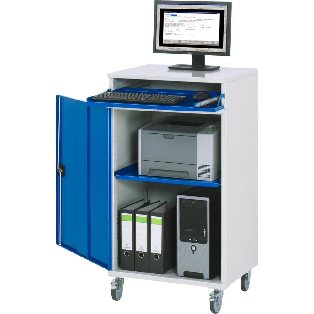 RAU. - Computer-Schrank Modell 60, RAL 7035 / RAL 5010, fahrbar, 650 x 520mm