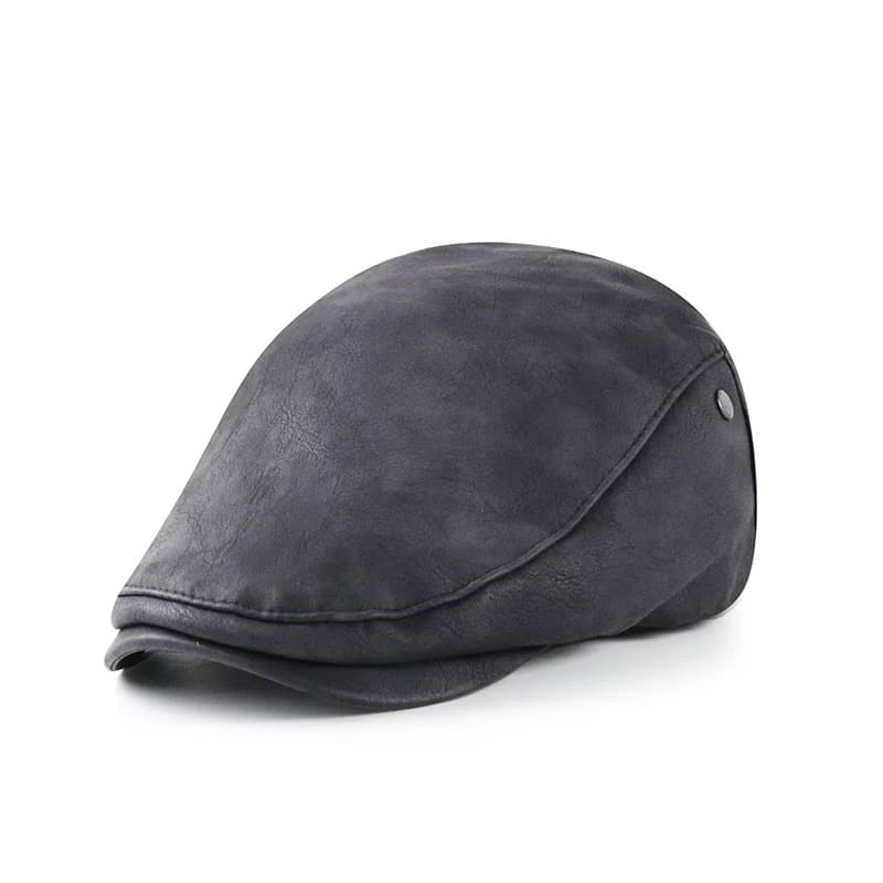 Casquette Beret Bombé en Simili Cuir (Couleur: Gris)
