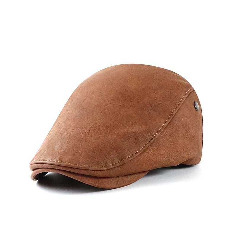 Casquette Beret Bombé en Simili Cuir (Couleur: Marron)