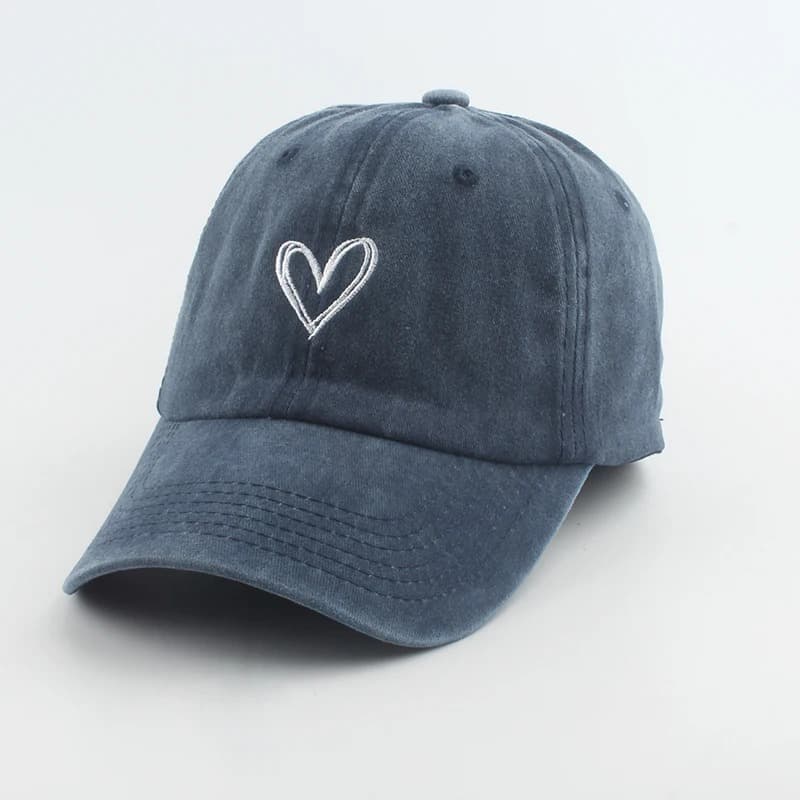Casquette Bleu Navy Effet Délavé Coeur