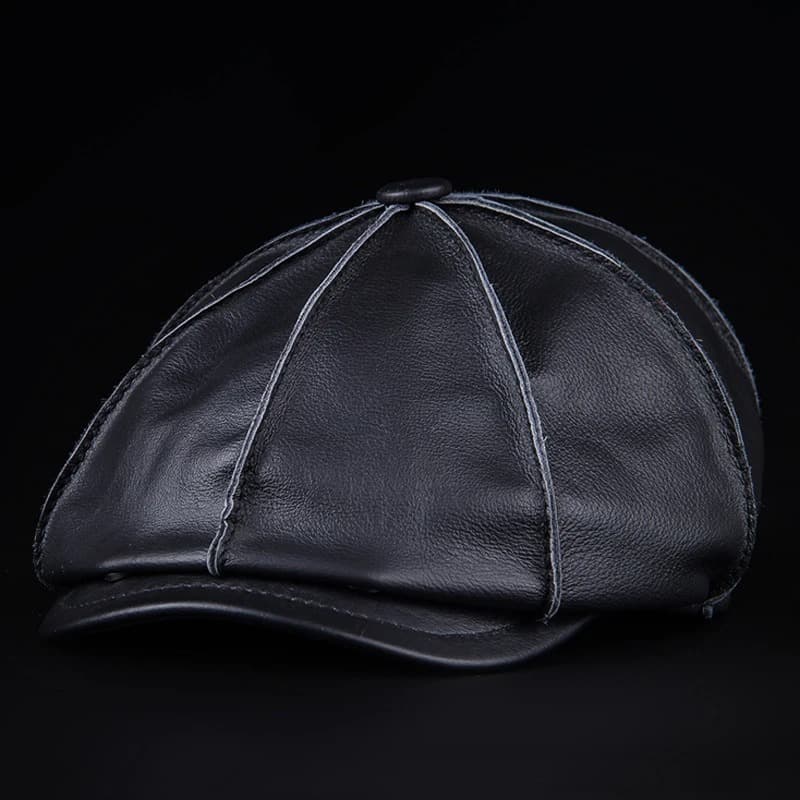 Casquette Gavroche en Véritable Cuir (Couleur: Noir, Taille: 55-56cm)
