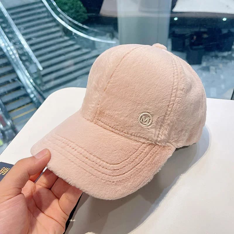 Casquette Rose Style Baseball en Fourrure Douce