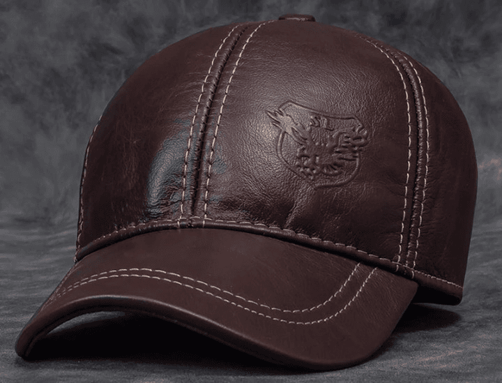 Casquette Style Baseball en Cuir (Modèle: Marron Foncé, Taille: 59-60cm Ajustable)
