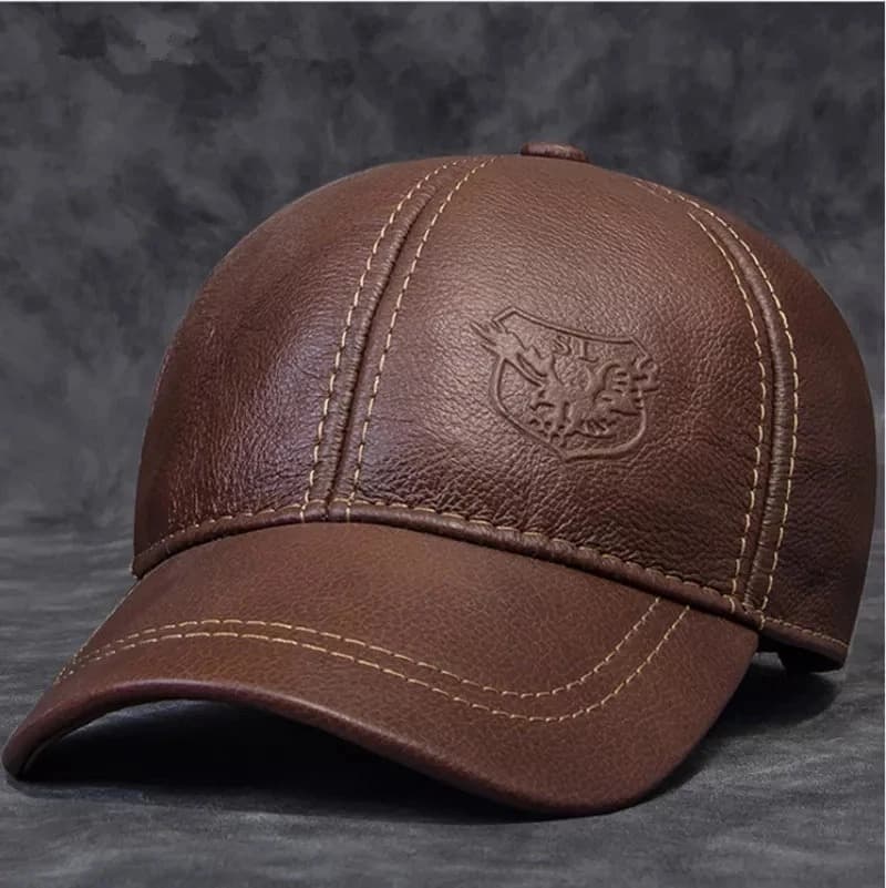 Casquette Style Baseball en Cuir (Modèle: Marron, Taille: 57-58cm Ajustable)