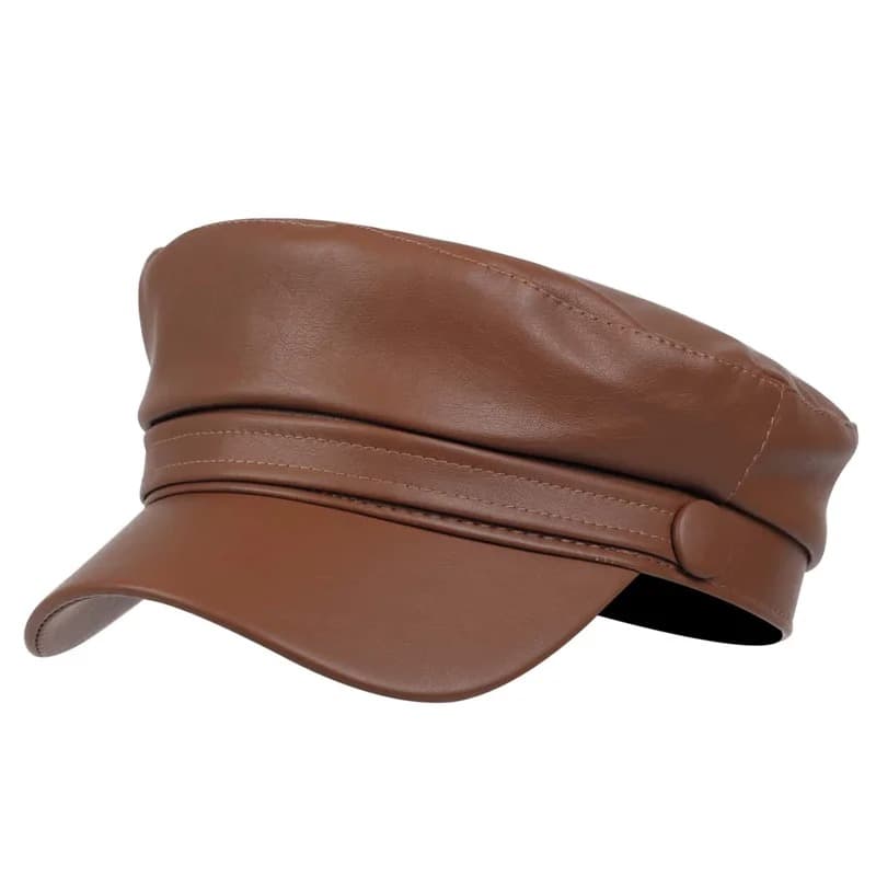 Casquette Style Marin en Simili Cuir (Couleur: Marron)