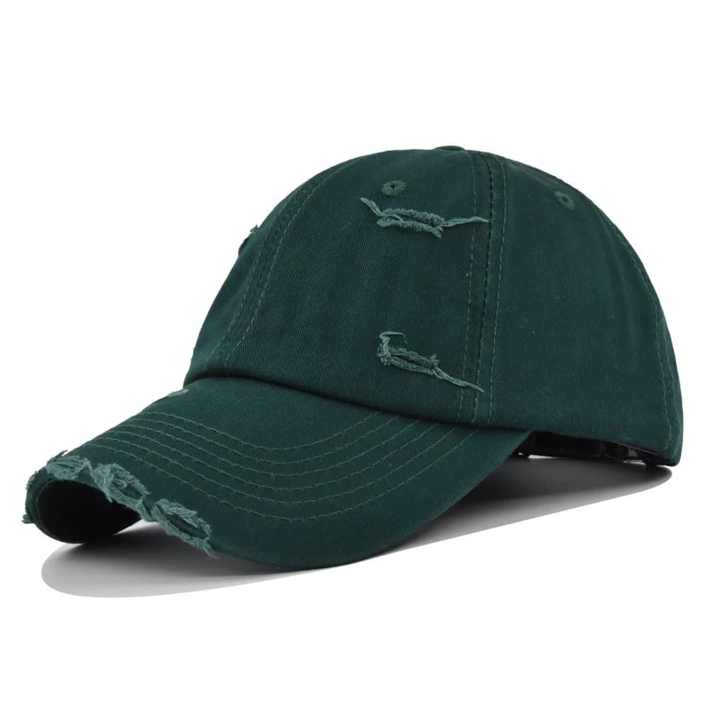 Casquette Baseball Verte Effet Trouée