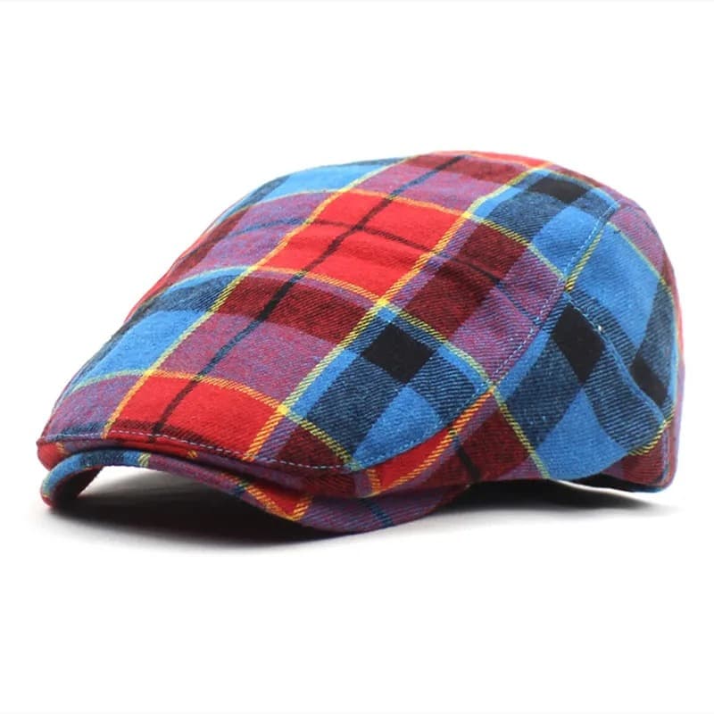 Casquette Béret à Carreaux Bleu et Rouge