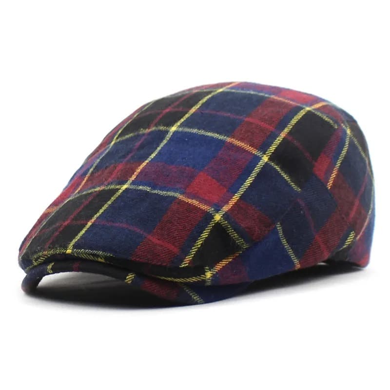 Casquette Béret à Carreaux Rouge et Bleu