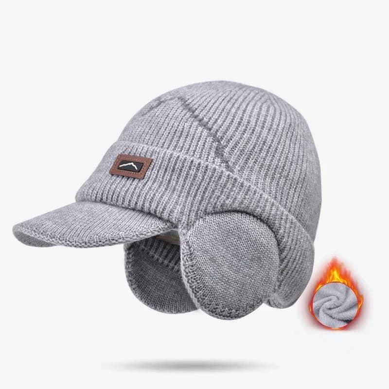 Casquette Bonnet Cache Oreille en Laine (Modèle: Gris)