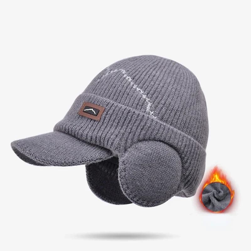 Casquette Bonnet Cache Oreille en Laine (Modèle: Gris Foncé)