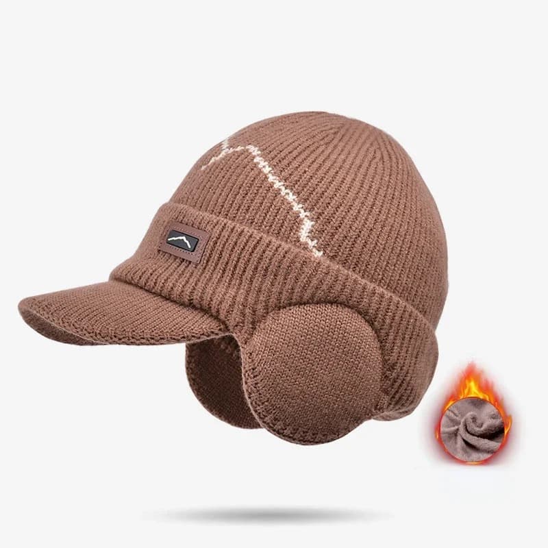Casquette Bonnet Cache Oreille en Laine (Modèle: Marron)