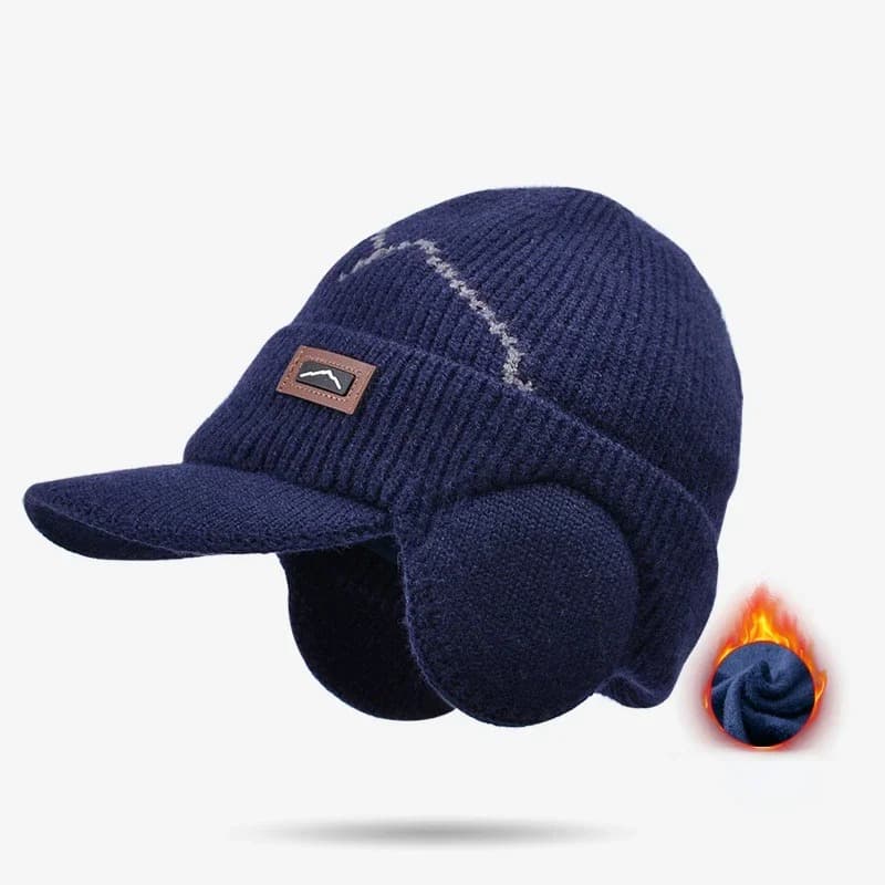 Casquette Bonnet Cache Oreille en Laine (Modèle: Navy)