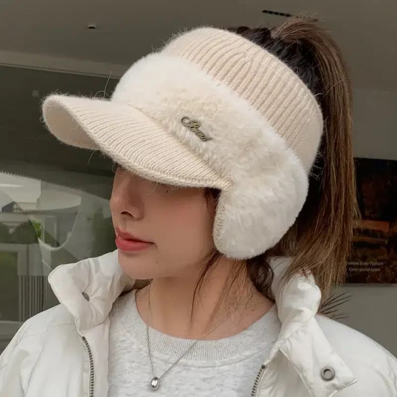 Casquette Bonnet Femme Avec Cache Oreille (Modèle: Beige)