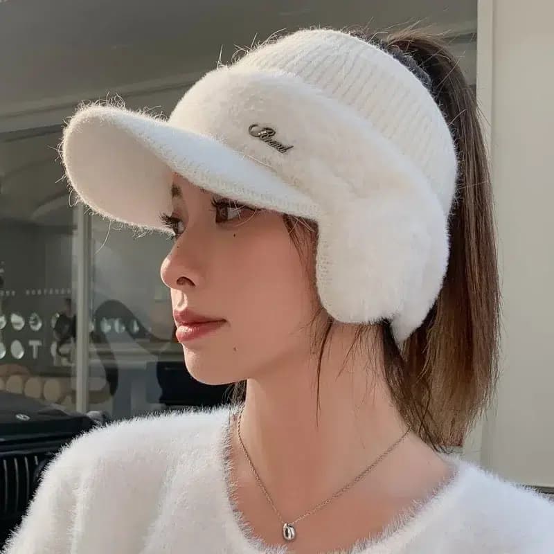 Casquette Bonnet Femme Avec Cache Oreille (Modèle: Blanc)