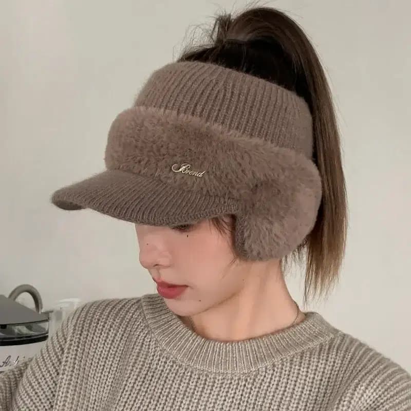 Casquette Bonnet Femme Avec Cache Oreille (Modèle: Marron)