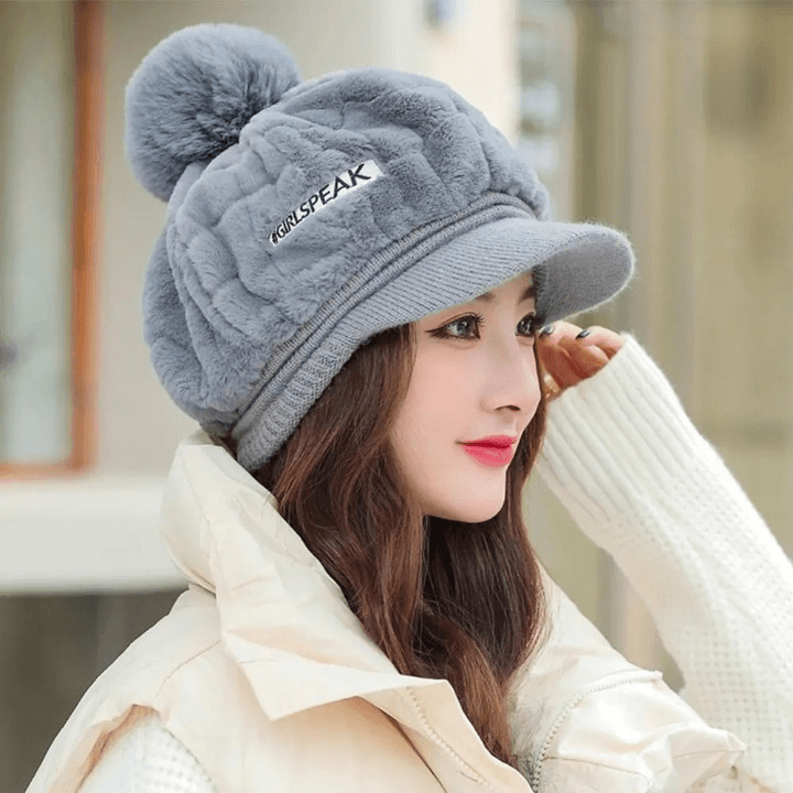 Casquette Bonnet Femme en Fausse Fourrure (Modèle: Gris)
