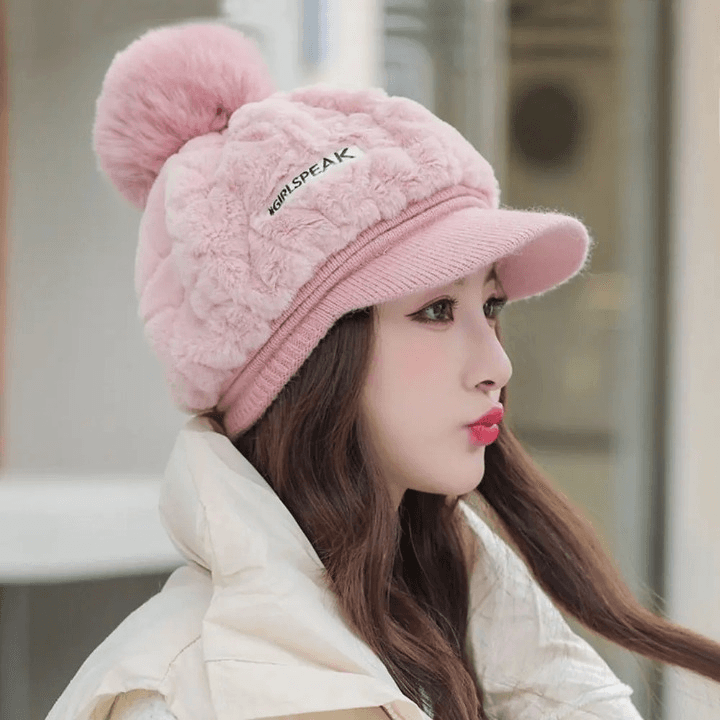 Casquette Bonnet Femme en Fausse Fourrure (Modèle: Rose)