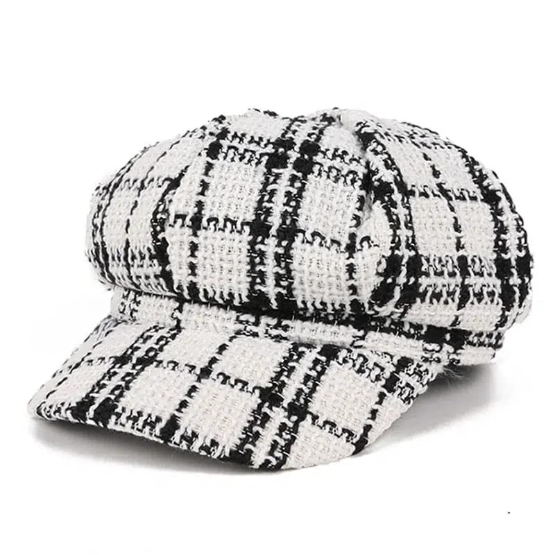 Casquette Gavroche Femme à Carreaux (Modèle: Blanc)