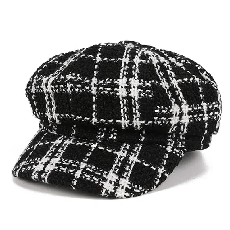 Casquette Gavroche Femme à Carreaux (Modèle: Noir)