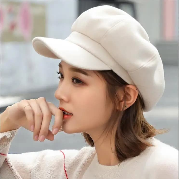 Casquette Gavroche Pour Femme en Laine (Modèle: Blanc)