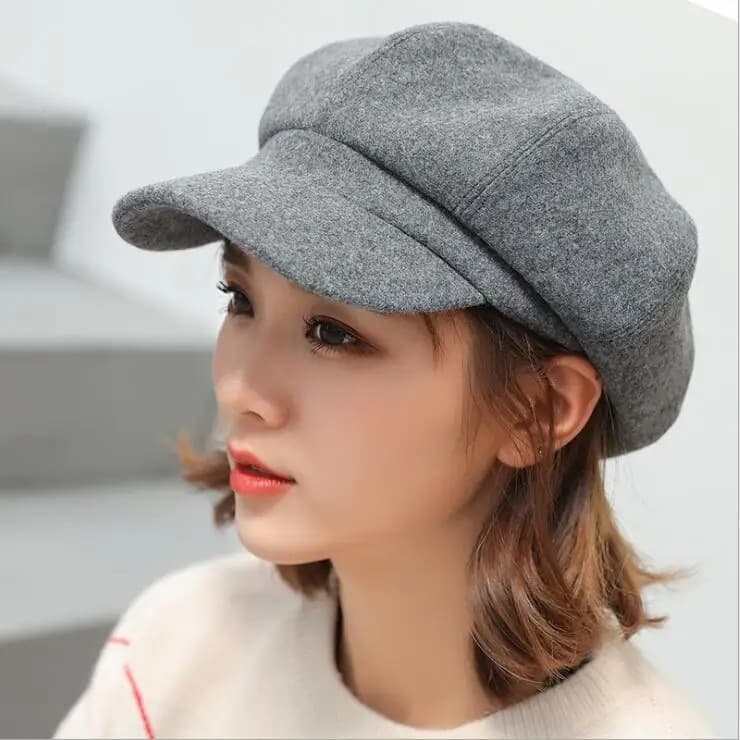 Casquette Gavroche Pour Femme en Laine (Modèle: Gris)