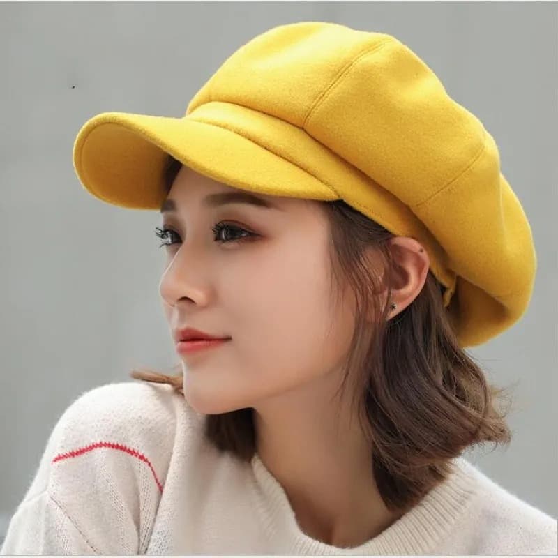 Casquette Gavroche Pour Femme en Laine (Modèle: Jaune)