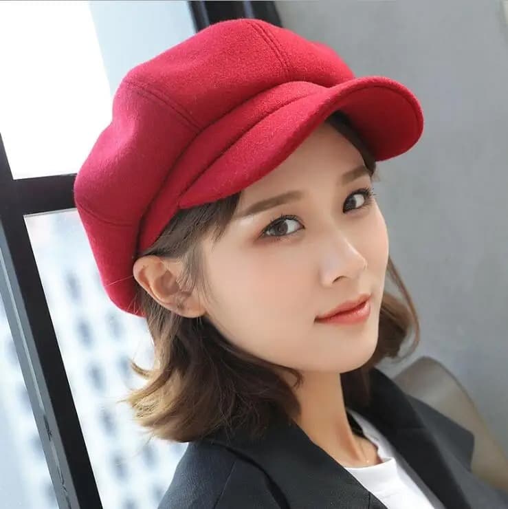 Casquette Gavroche Pour Femme en Laine (Modèle: Rouge)