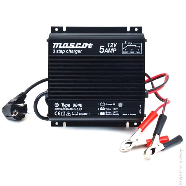 Mascot - Chargeur plomb 12V/5A 230V Mascot 9840 - pinces crocodiles (Intelligent)
