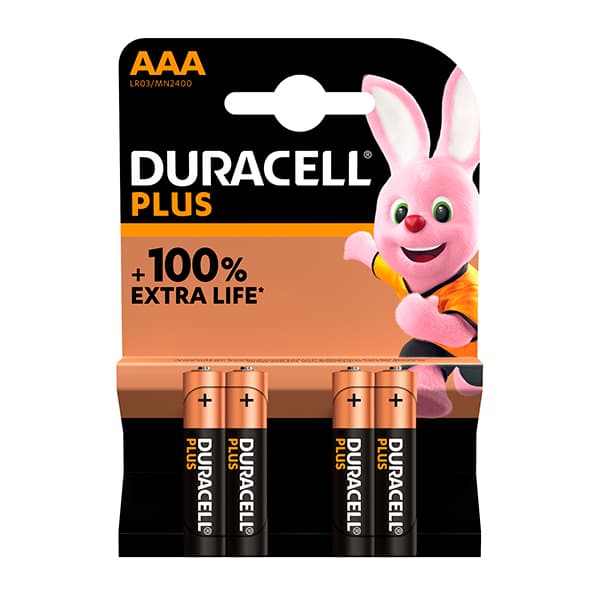 Duracell - Pile alcaline blister x4 Duracell Plus 100% LR03 - AAA 1.5V 1175mAh