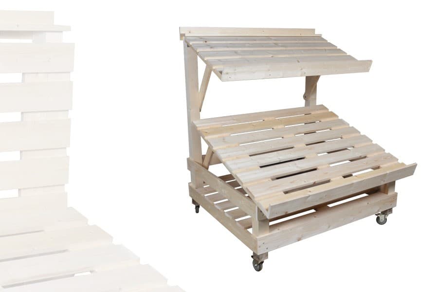 Étal Marché 2 Plateaux Orientables Surbaissé Bois Clair AVEC roulettes