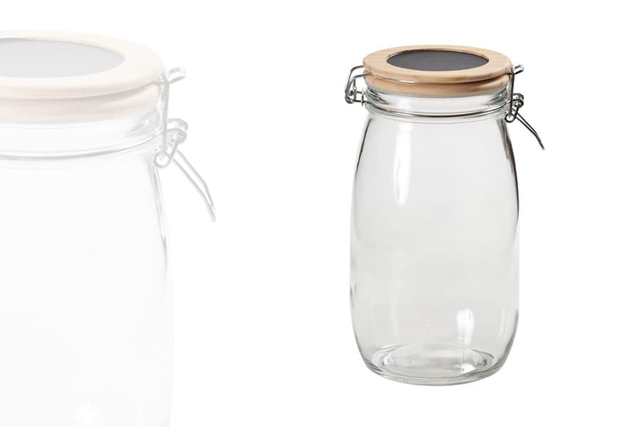 Bocal Rond en Verre Fermeture Métal et Couvercle Bois et Pastille Ardoise 1,6 litres