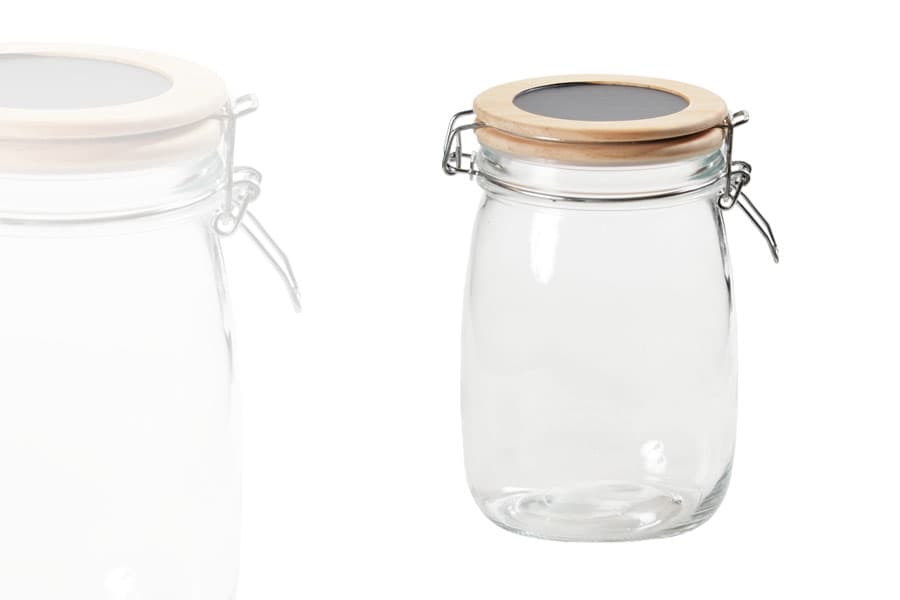 Bocal Rond en Verre Fermeture Métal et Couvercle Bois et Pastille Ardoise 930 ml