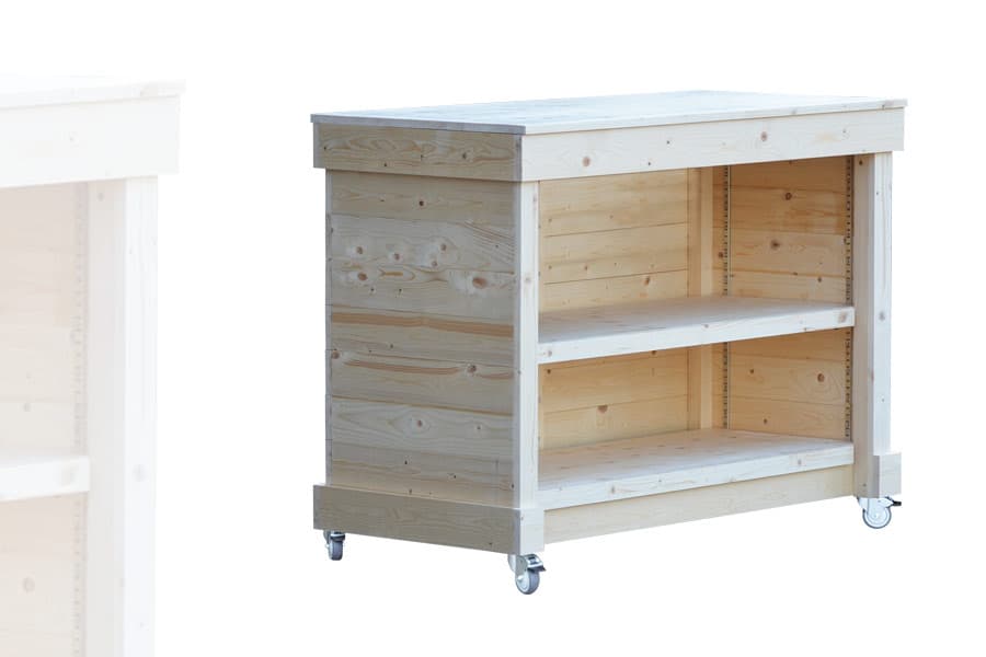 Comptoir d'Encaissement et d'Emballage Bois Clair AVEC Roulettes