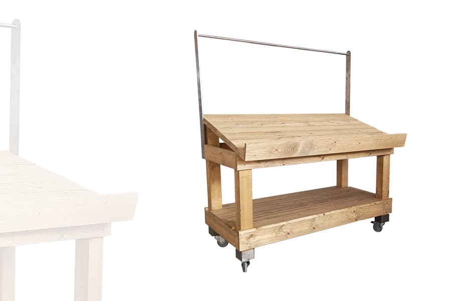 Étal Marché 1 Niveau Arceau Inox Bois Vieilli AVEC roulettes